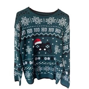 Holiday Time Green Gamer Ugly Christmas Sweater Video Game Controller XL 14-16